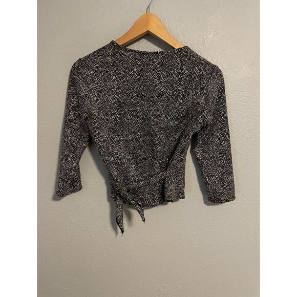 JS Collections Petite Shirt Womens Small Black Wrap 3/4 Sleeve Metallic Shimmer - Picture 4 of 7